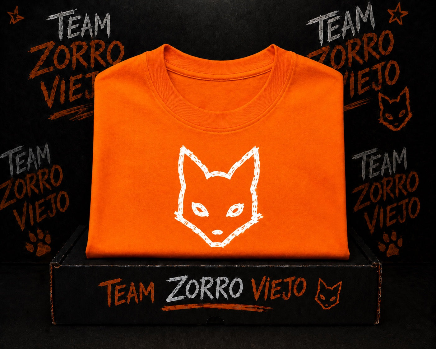 Camisa naranja Team Zorro Viejo con logo zorro blanco