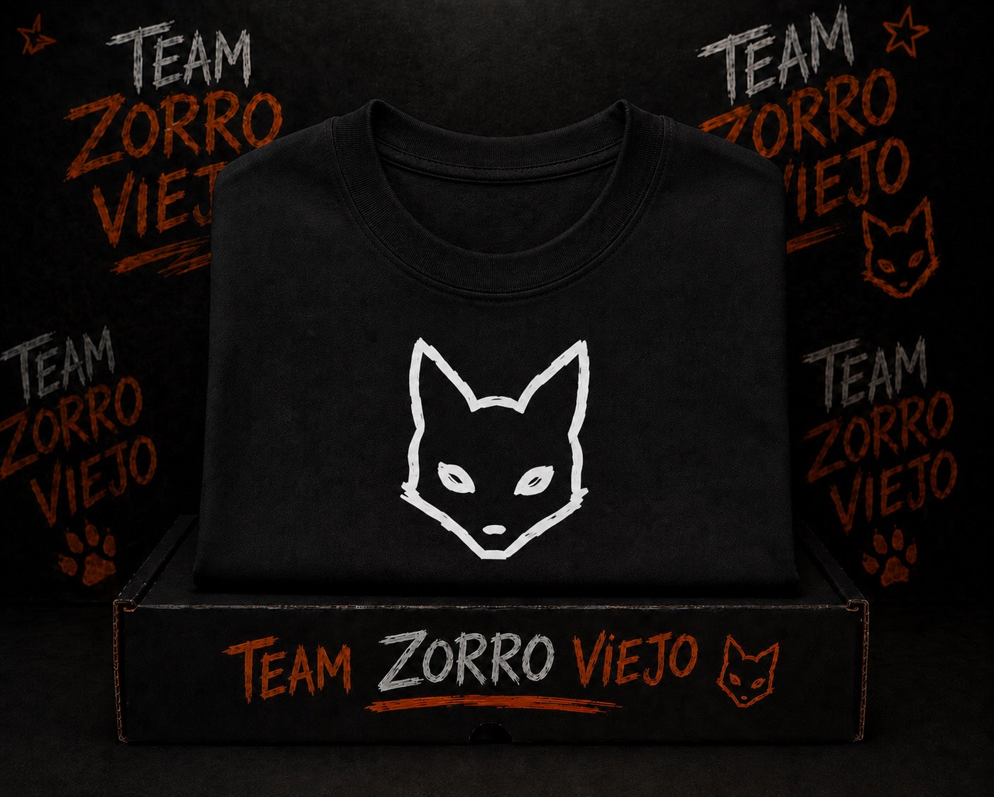 Camisa negra Team Zorro Viejo con logo zorro blanco
