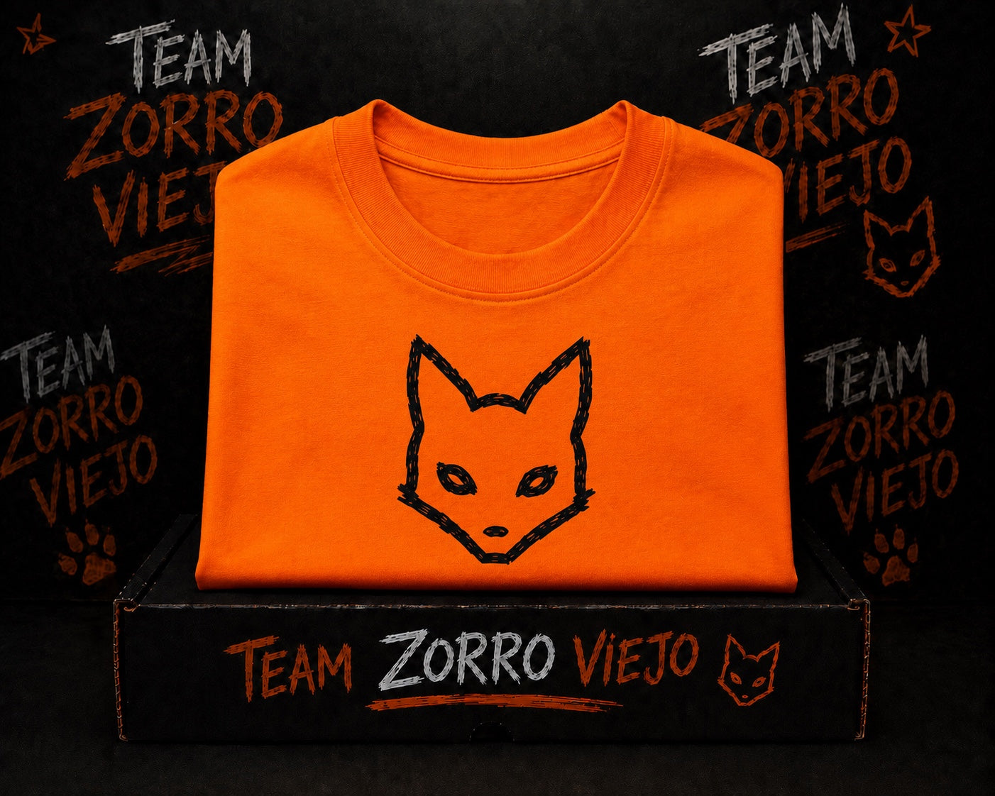 Camisa naranja Team Zorro Viejo con logo zorro negro