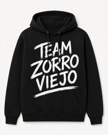 Team Zorro Viejo Hoodie negro con logo blanco
