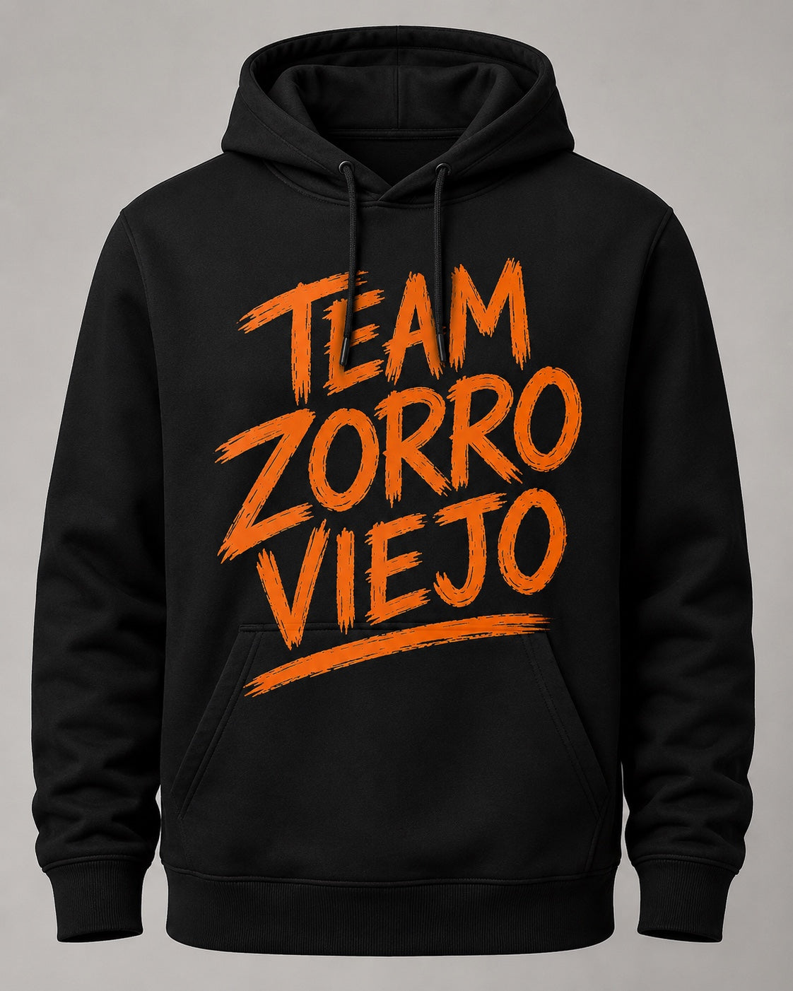 Team Zorro Viejo Hoodie negro con logo naranja